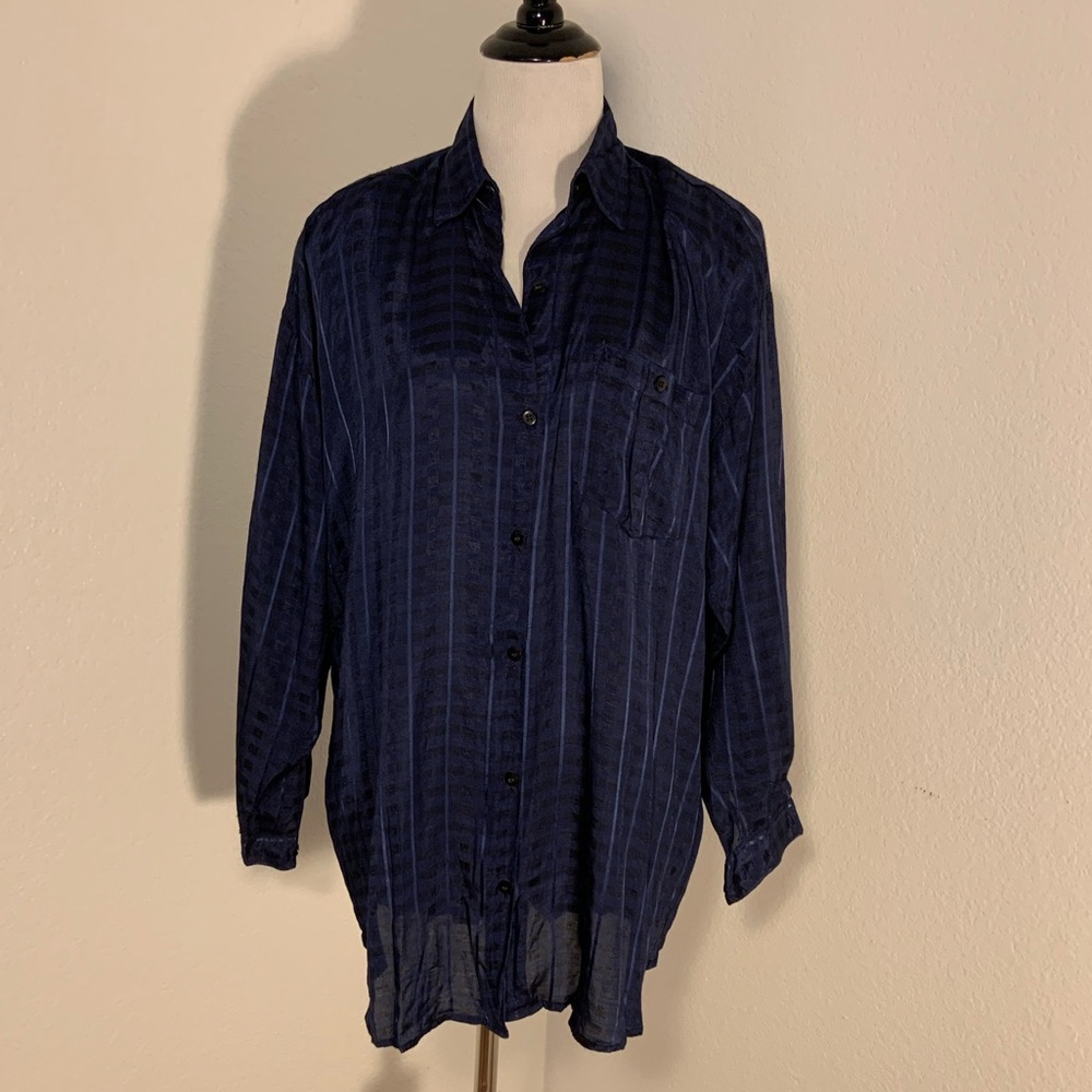 EUC Women’s Sorrel International 100% Rayon Blue Blouse Shirt Top -Size Medium
